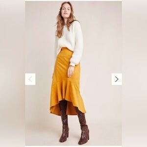 Maeve Anthropologie faux suede Mustard High-Low Skirt size 4